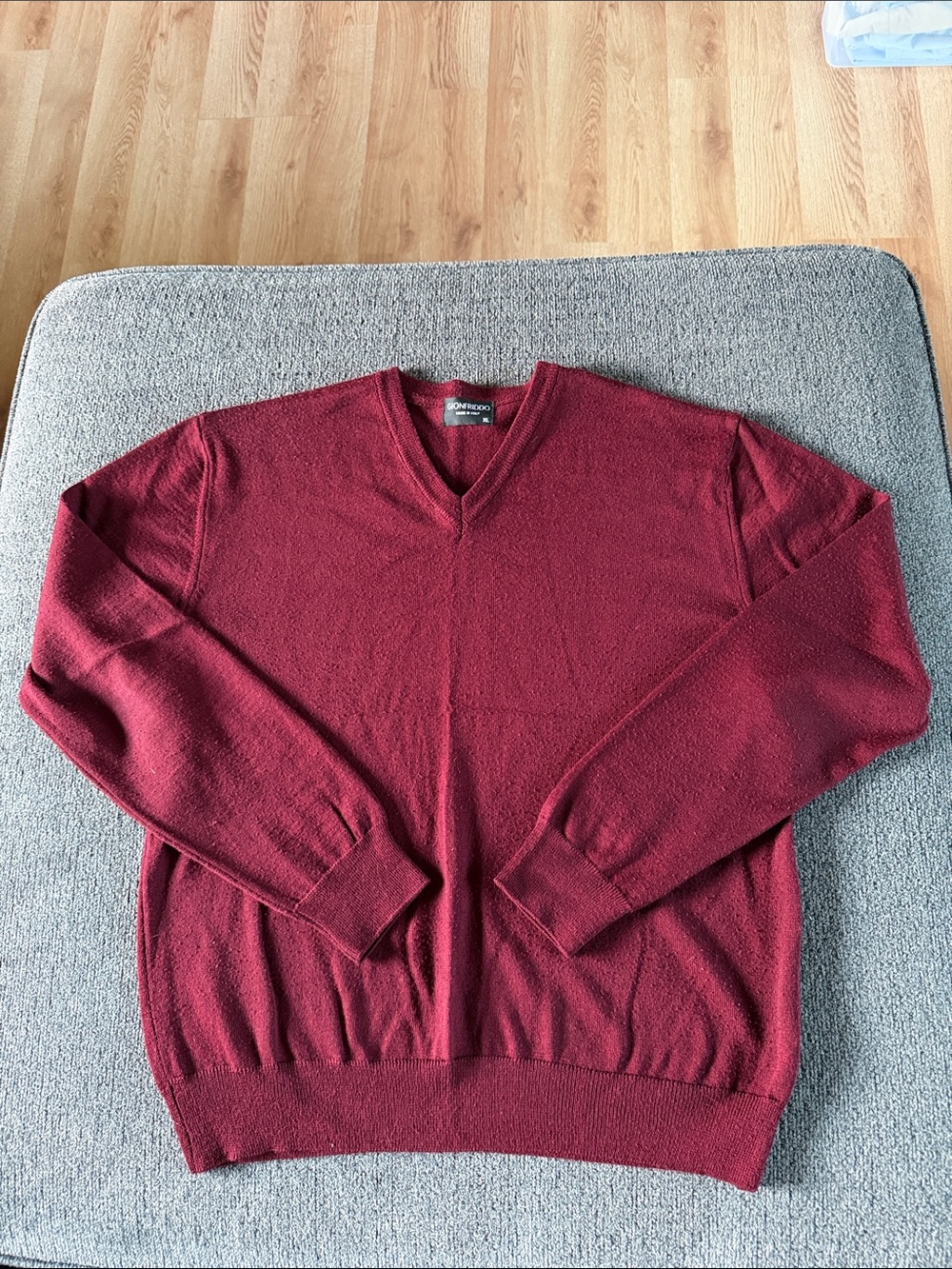 Vintage Italian Wool Blend Men's V-Neck Sweater - Burgundy Red - Grandpacore